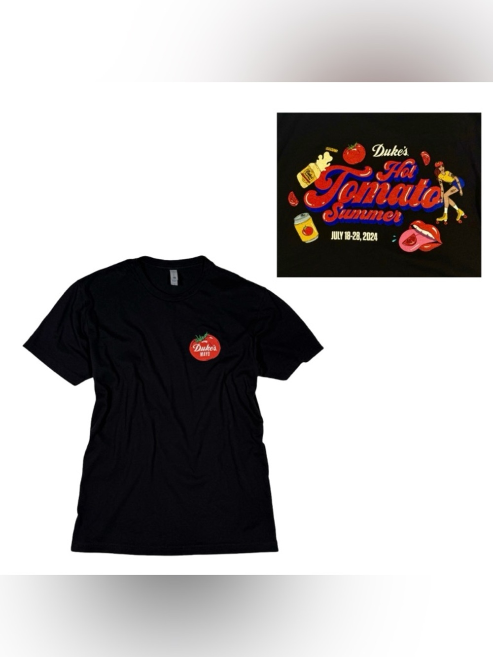 Dukes Mayo Hot Tomato Summer 2024 T Shirt Womens Medium Black Graphic Tee